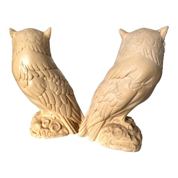 Alabaster Owl Figurines A. Giannelli  Pair 5" Italy E&R 1970s - Picture 6 of 10